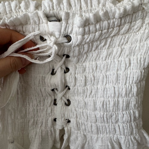 American Eagle Outfitters White Strapless Ruffle Crop Top - Picture 9 of 9